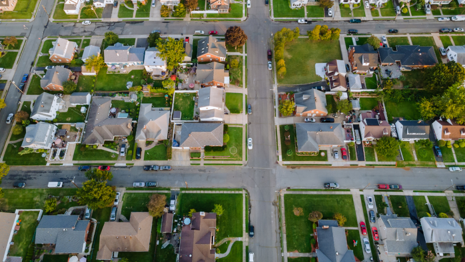 aerial photo of a suburban neighborhood
